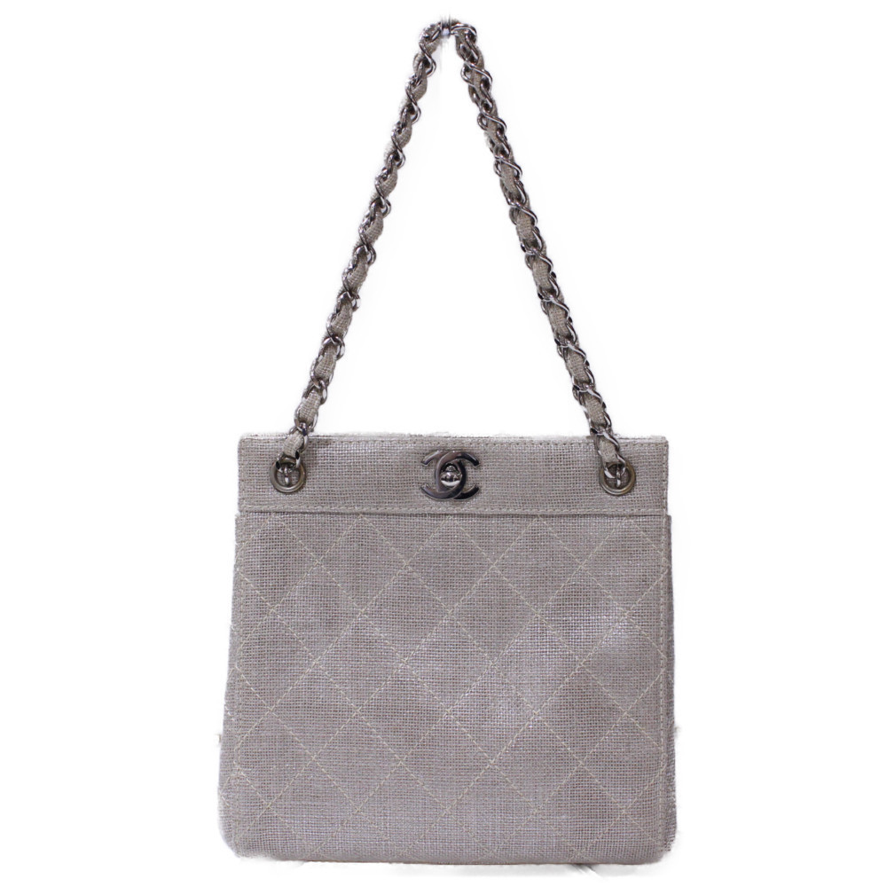 Chanel Chain Shoulder Bag Hemp Beige Lame